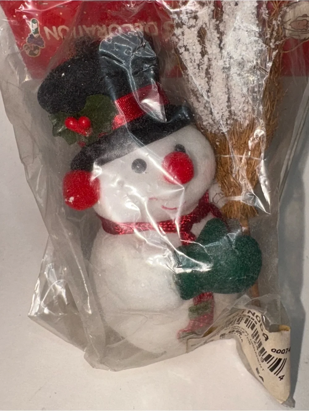 Vintage Santas On A Stick Flocked Plastic Face Blow Mold & Snowman Ornament